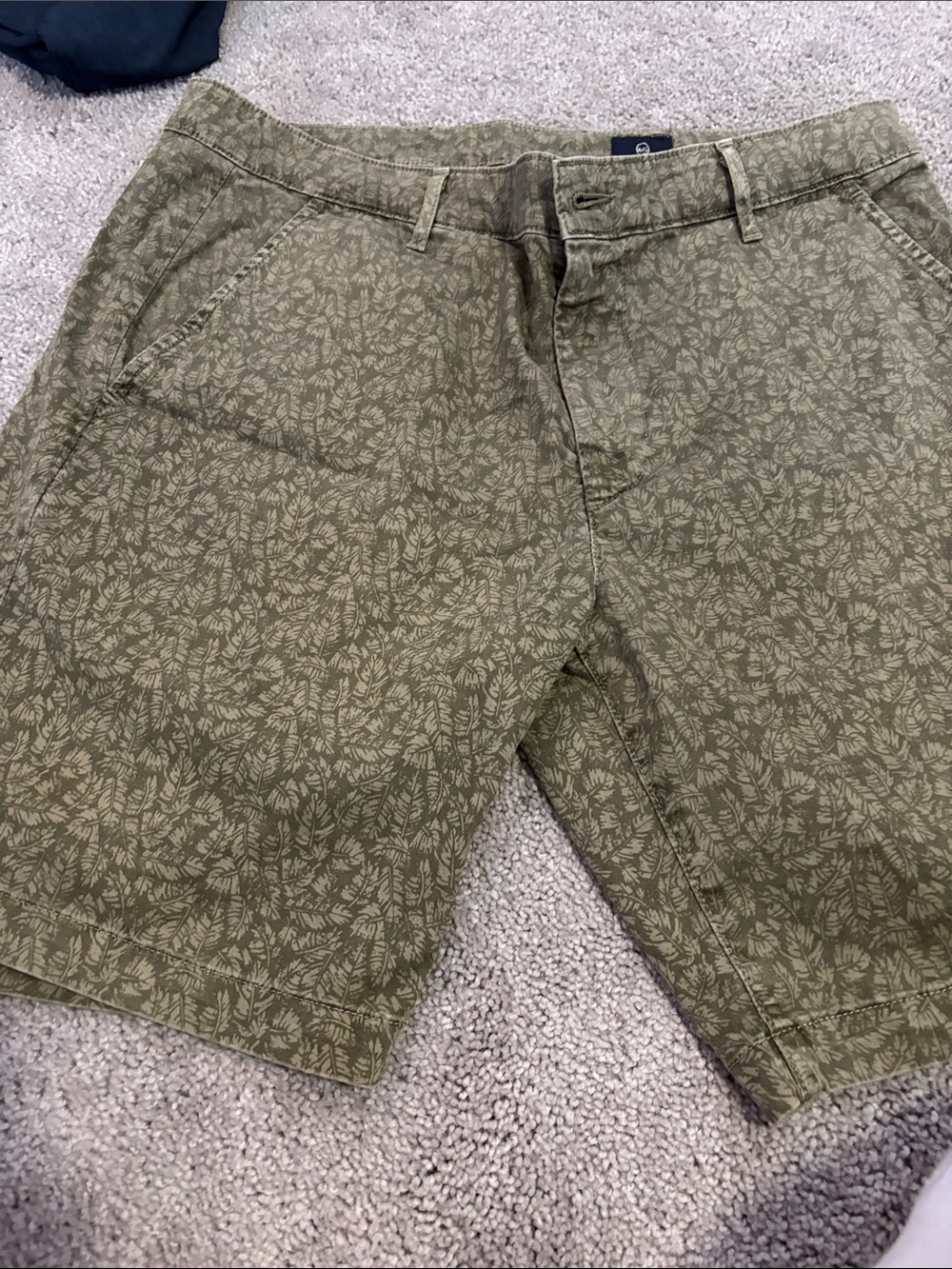 Ag Adriano Goldschmied Olive Green Botanical Print Flat-Front Shorts